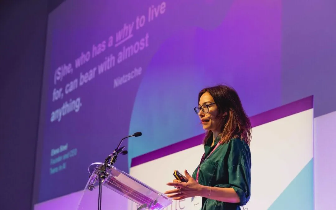Elena Sinel was invited by Teens in AI partner, Sage, to deliver a Keynote Address to the Reframe Women in Tech Conference 2023
