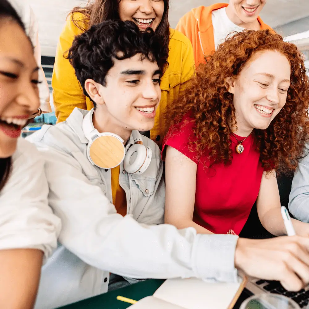 Young people taking part in a live online AI workshop
