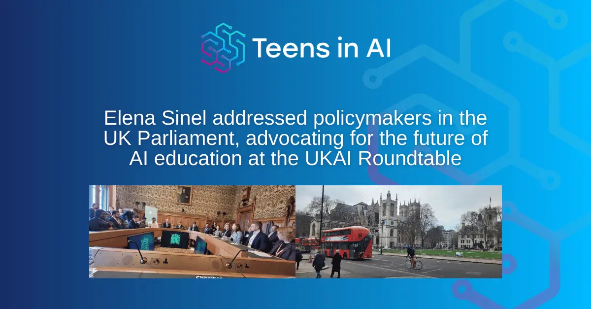 Elena Sinel addressed policymakers in the UK Parliament, advocating for the future of AI education at the UKAI Roundtable.