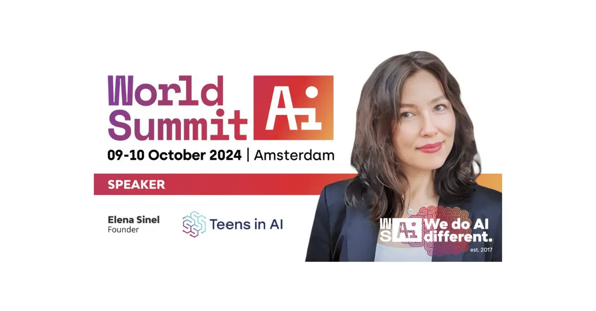 Elena Sinel speaks at World Summit AI in Amsterdam in October 2024