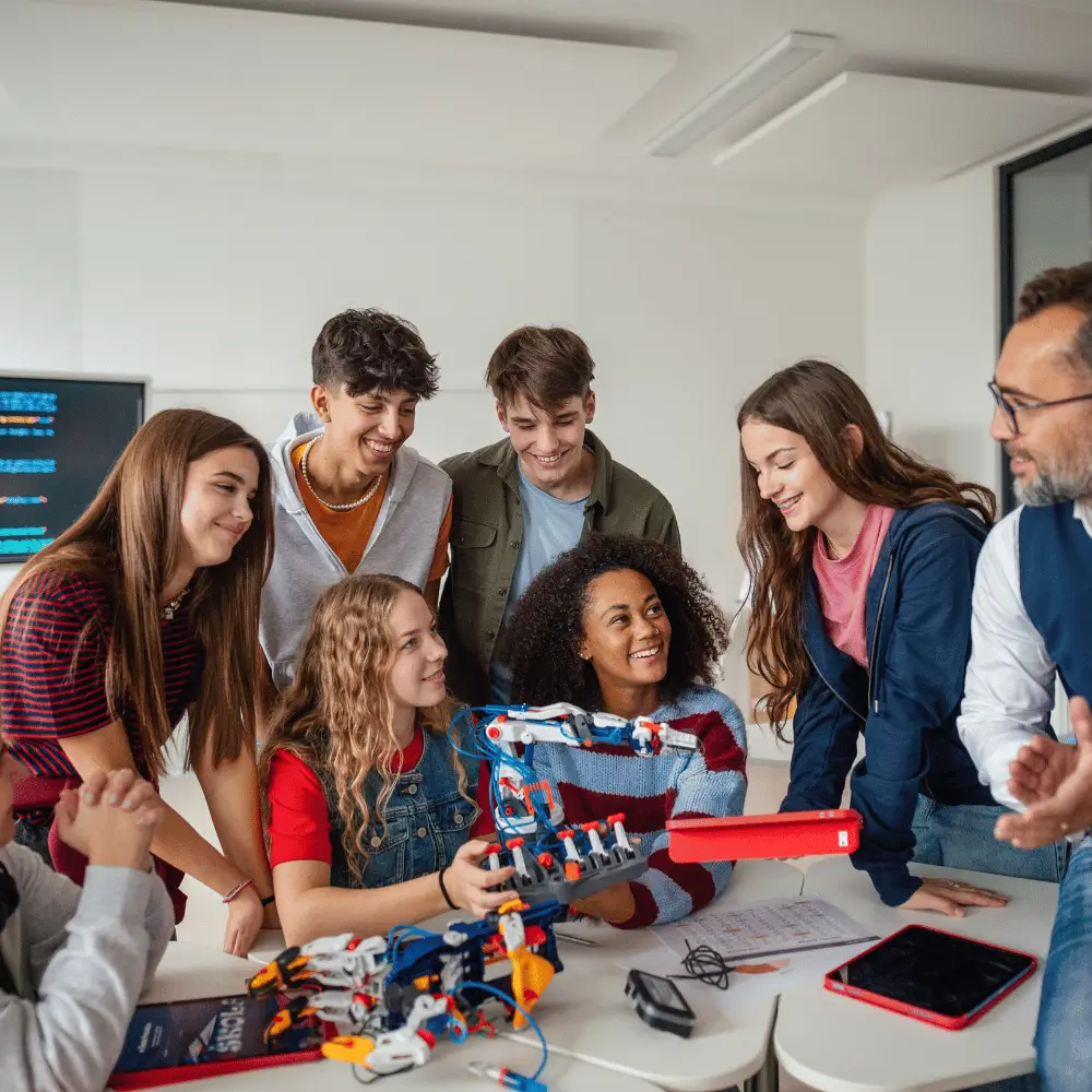 Teenager learning computer AI group