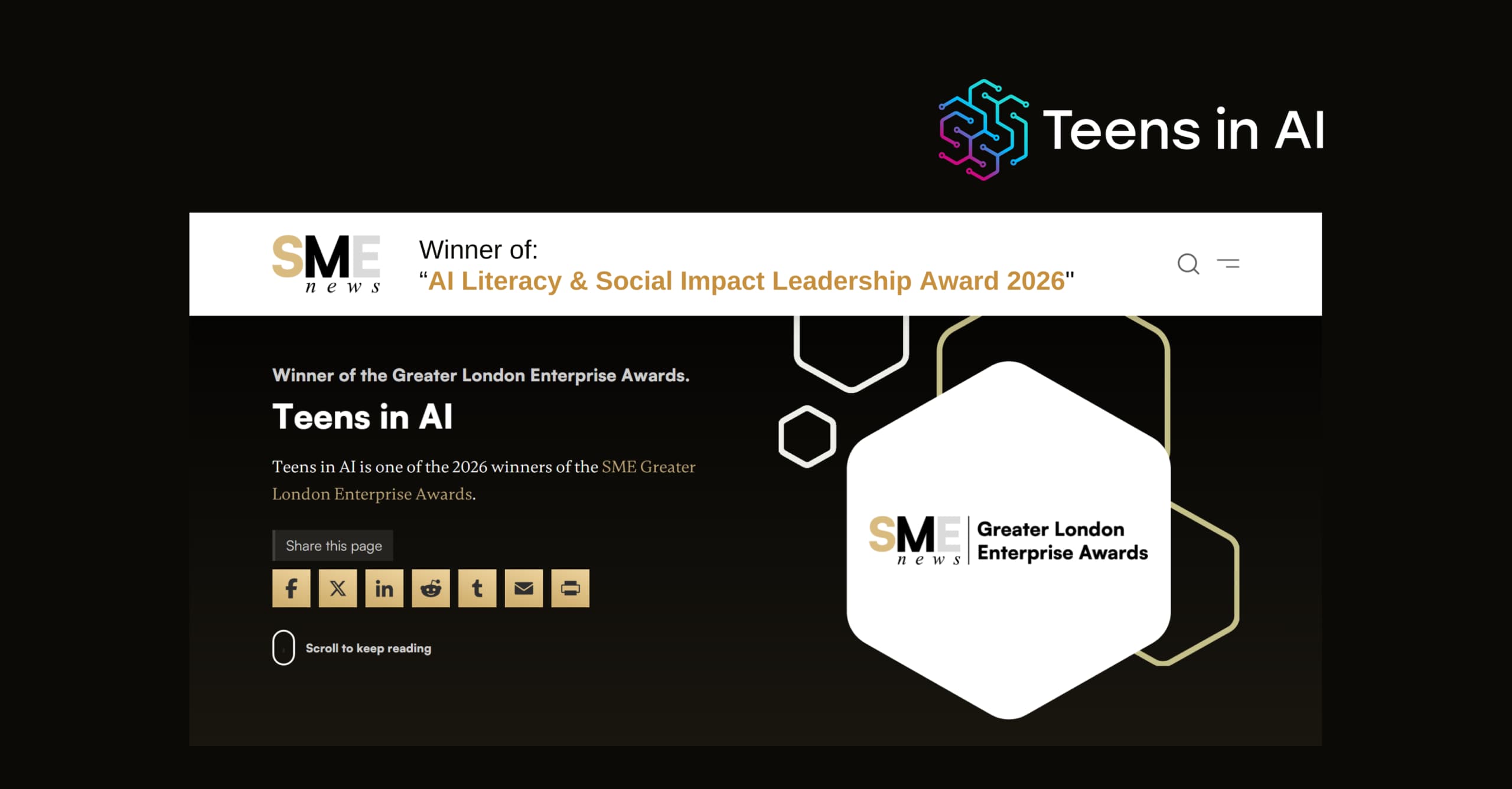 Teens in AI wins “AI Literacy & Social Impact Leadership Award 2026”
