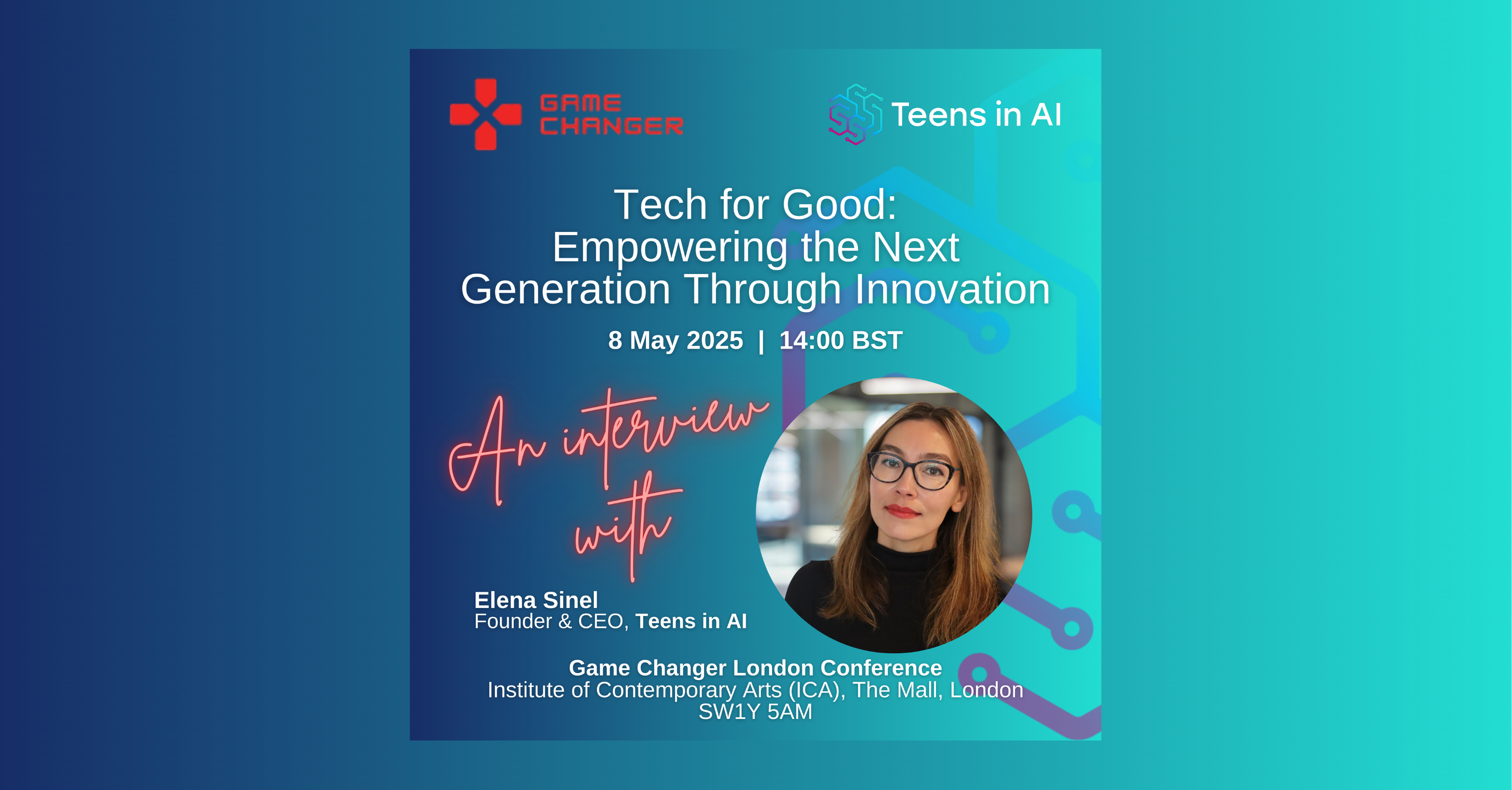 Teens in AI’s Founder & CEO, Elena Sinel FRSA takes the stage at GAME CHANGER LONDON 2025