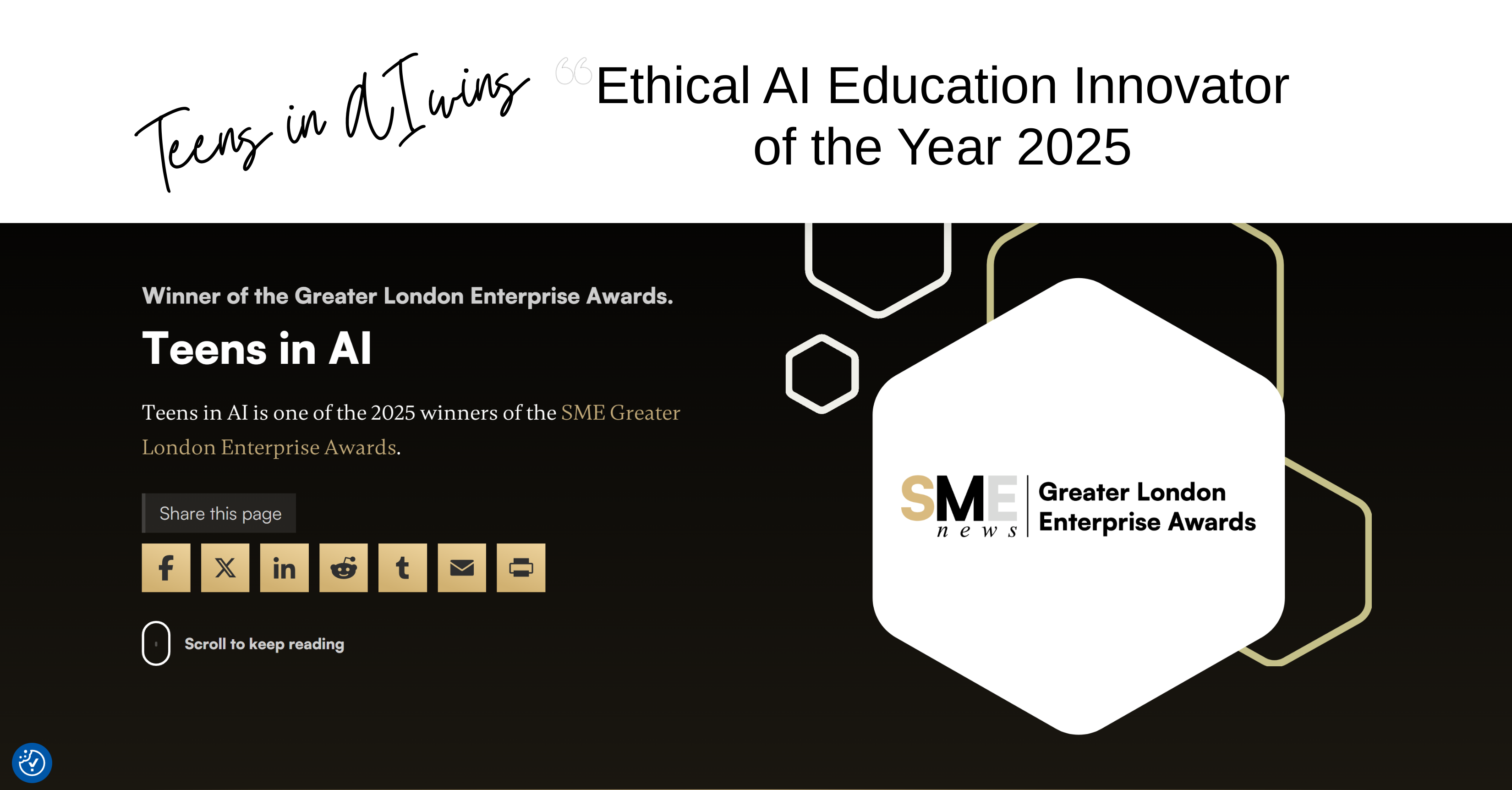 Teens in AI wins “Ethical AI Education Innovator of the Year 2025” Award