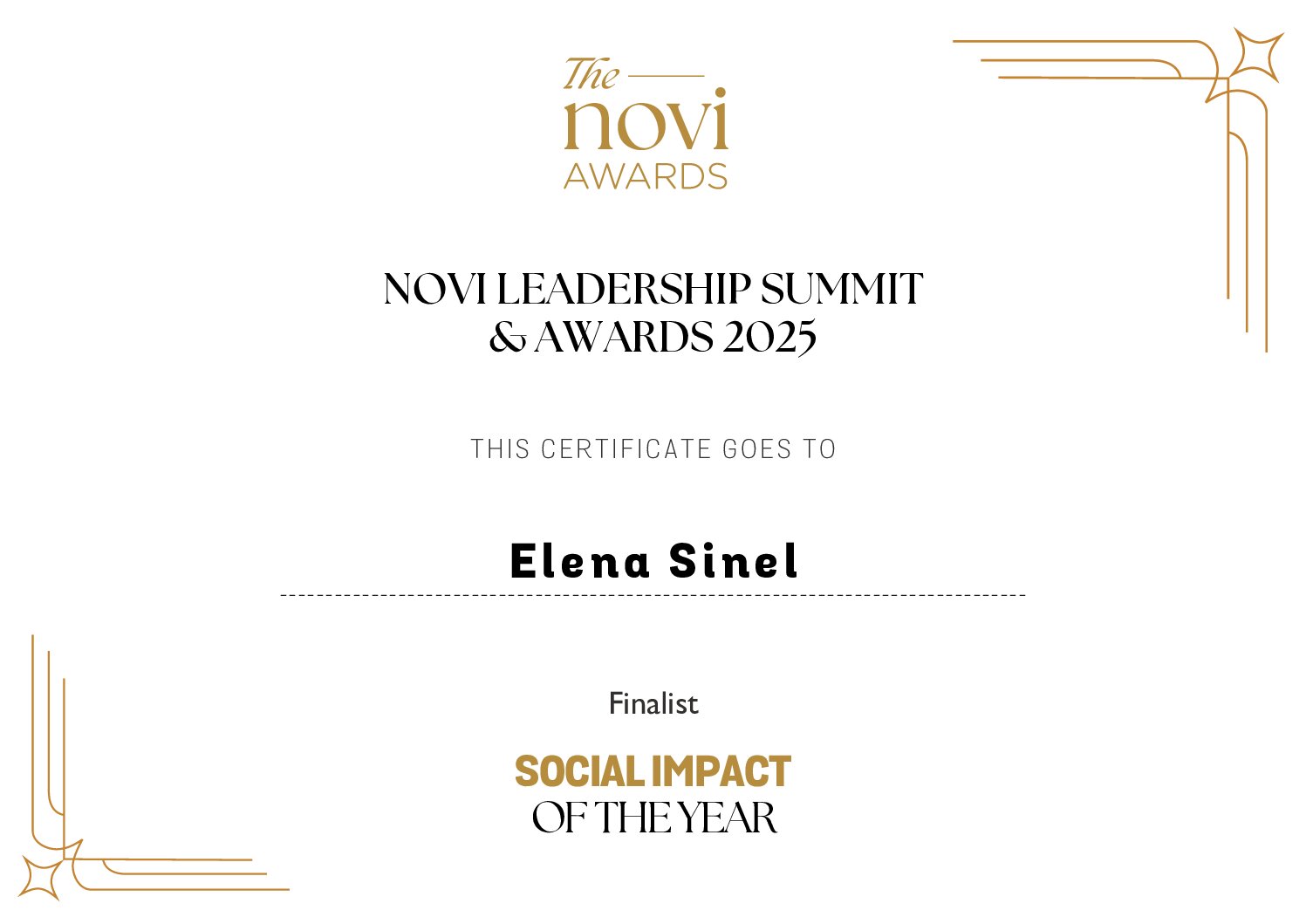 Elena Sinel a finalist at the Novi Awards 2025