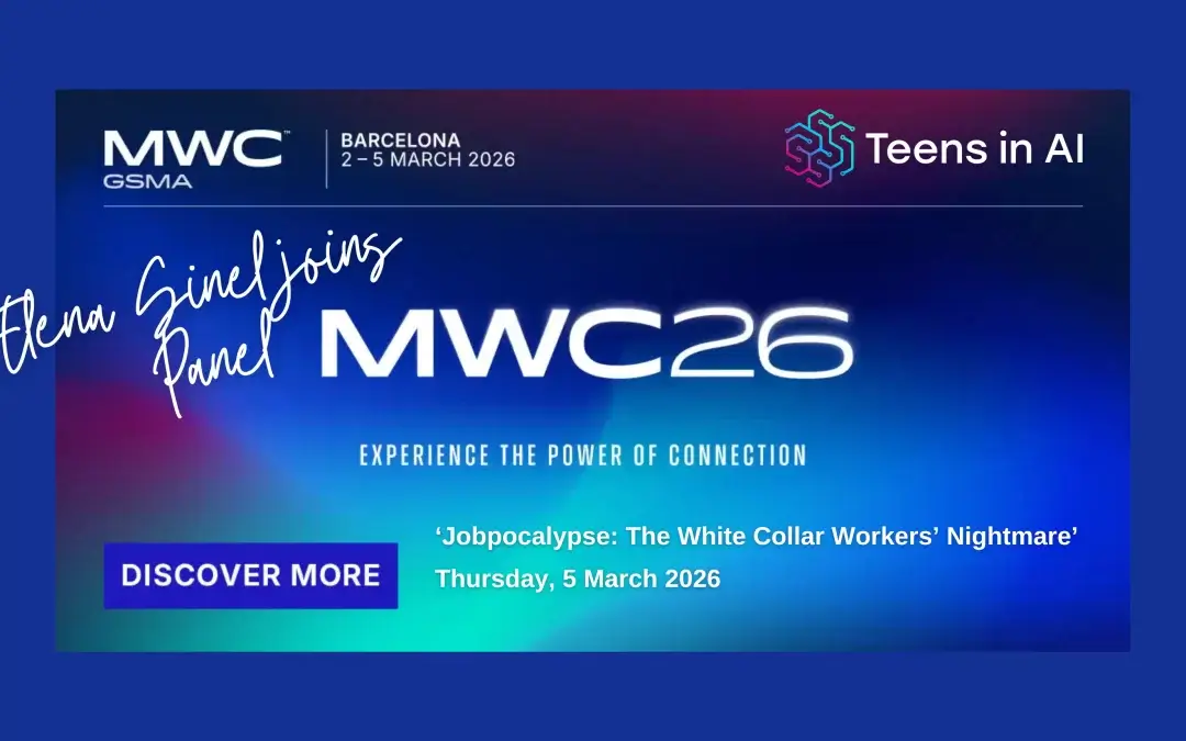 Teens in AI’s Founder and CEO Elena Sinel speaks at MWC Barcelona 2026