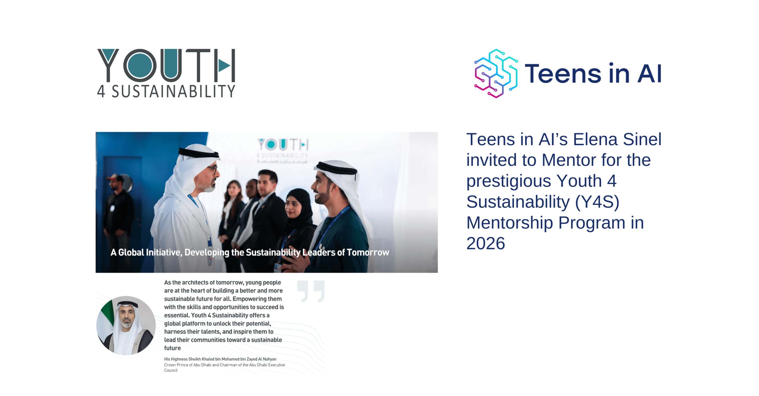 Tens in AI Founder and CEO invited to Mentor the Youth 4 Sustainability Mentorship Programme